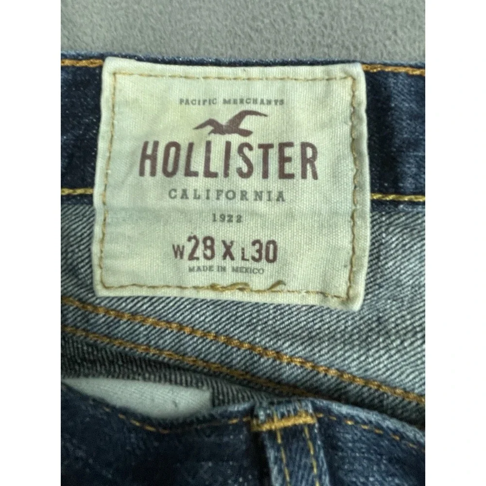 Hollister Jeans Mens 28 30 Blue Straight Leg Faded Whiskered Denim Trousers Dark